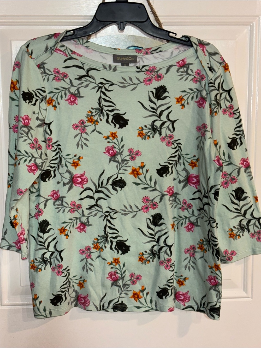 Style & Co. Mint Green Floral Boat Neck Blouse